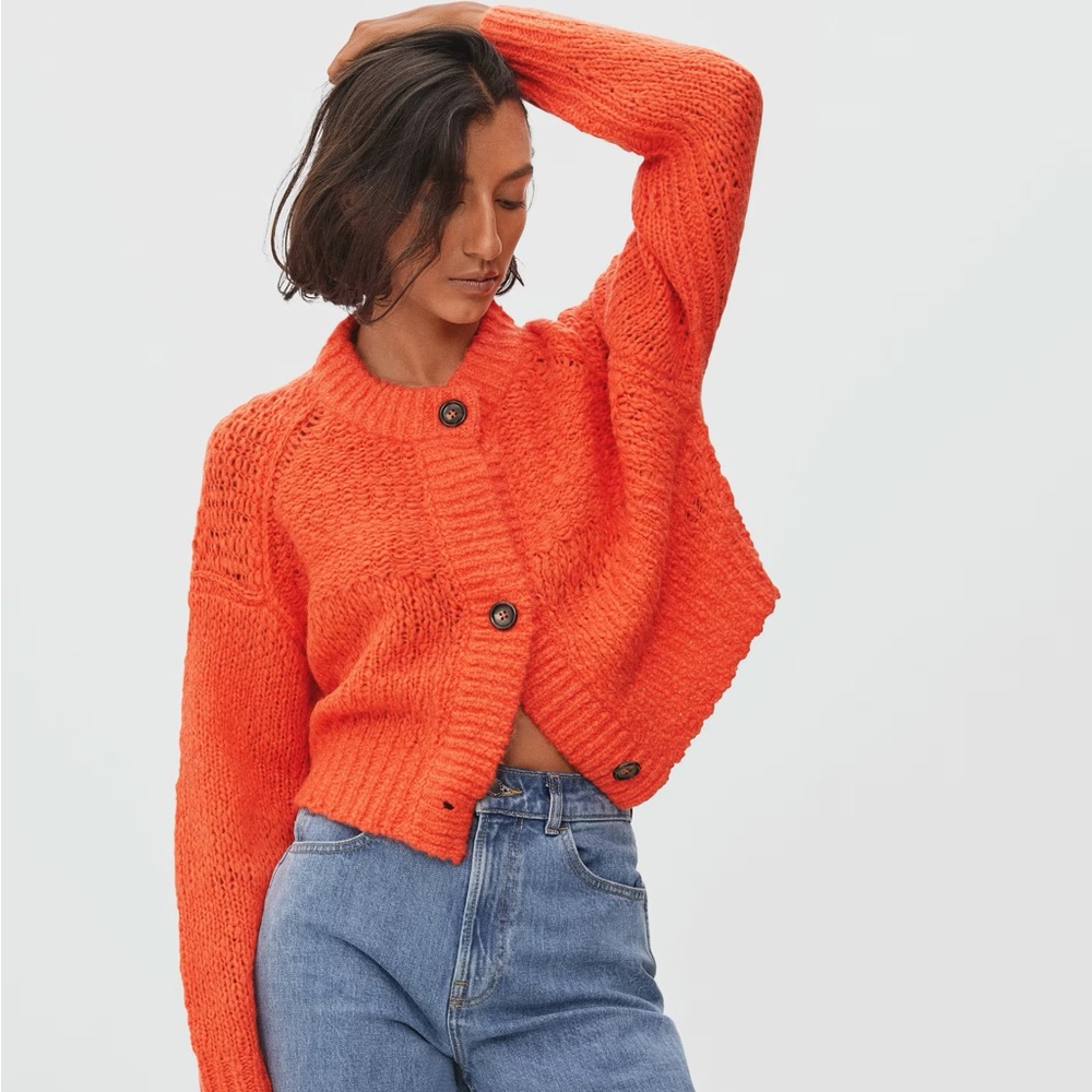 everlane red amber lofty knit cardigan size s